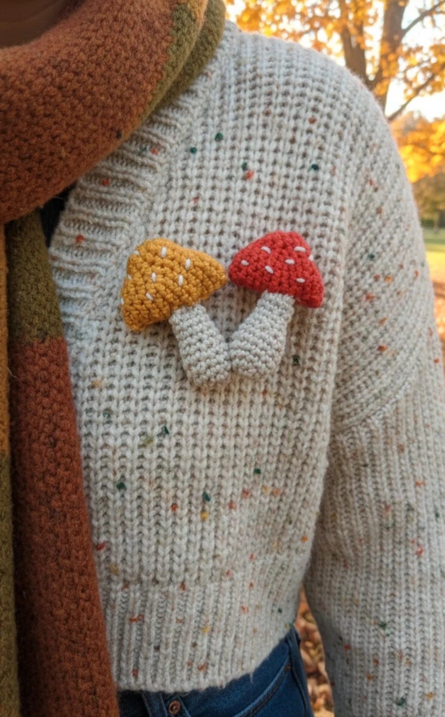 Lot de 2 broches champignons au crochet – Style Fait Main / Automne